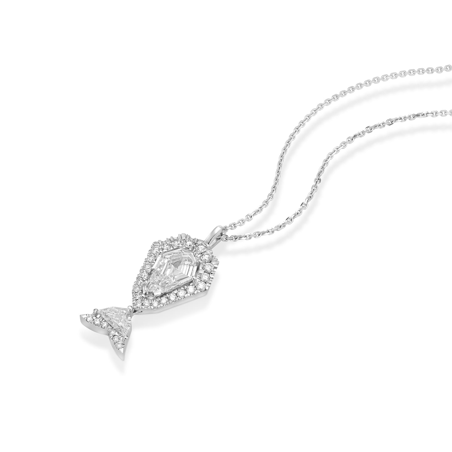 18k White Gold The Whale Pendant Necklace With 1.28 ct Shield Shape Natural Diamond