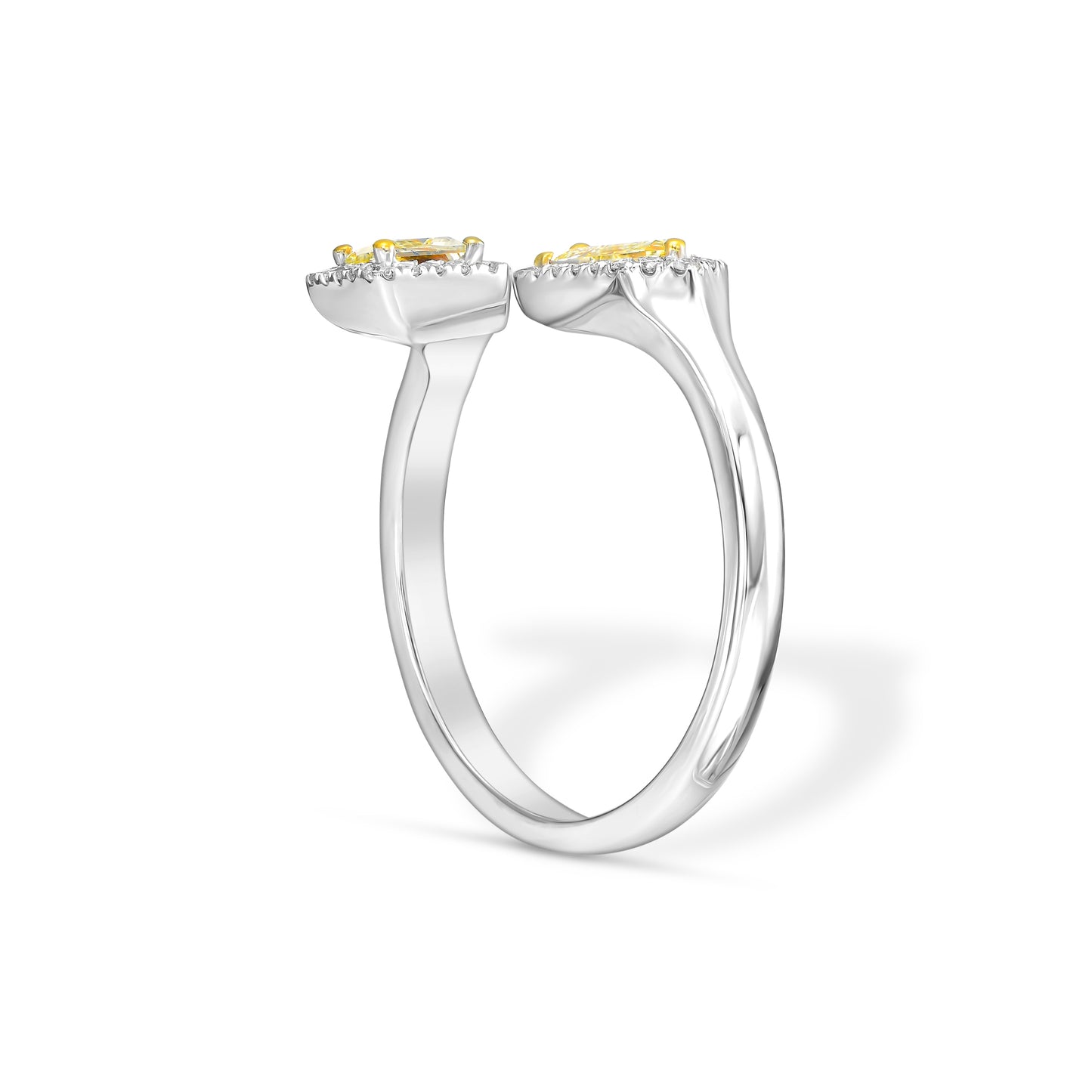 18k White Gold Toi & Moi Ring With 0.83ct Fancy Yellow Pair of Shield Shape Natural Diamond