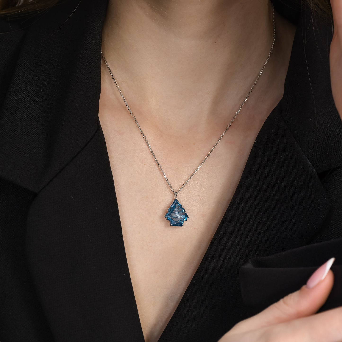 5.04ct Fancy Intense Blue (Treated Color) Christmas Tree Shape Natural Diamond in 18k White Gold Solitaire Pendant