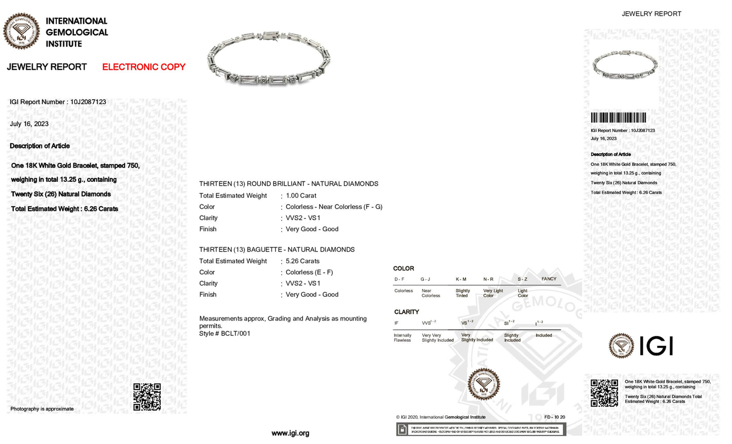 18K White Gold Tennis Bracelet With 6.26 TCW Natural Diamond