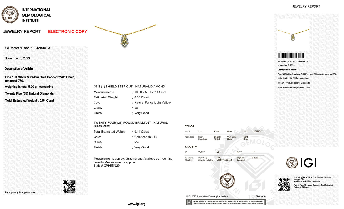 18K White Gold Pendant necklace With 0.94 TCW - Natural Fancy Colored Diamond Main Stone