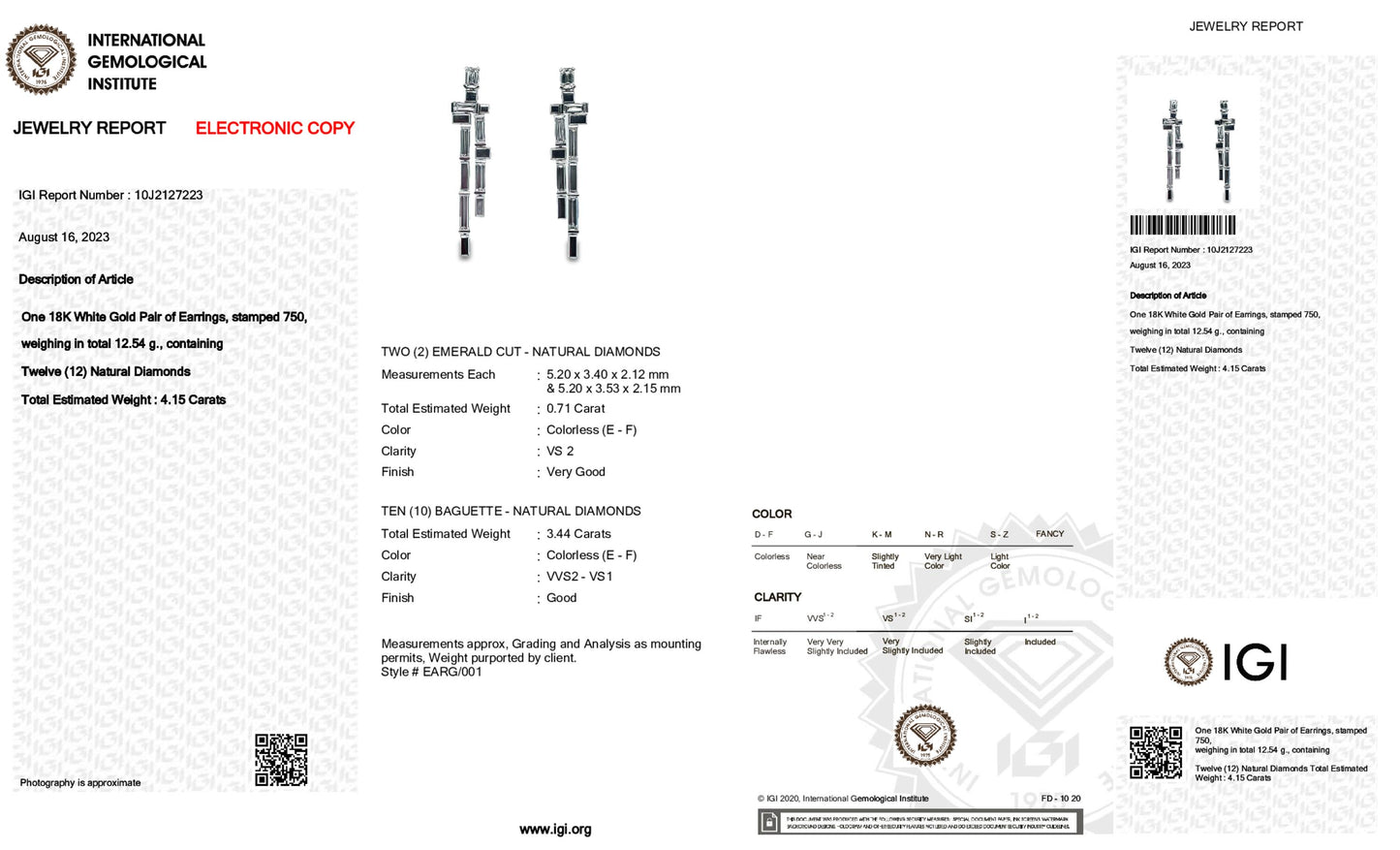 18K White Gold Drop Earrings With 4.15 TCW Natural Diamond