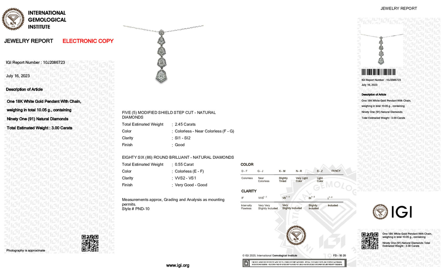 18K White Gold Pendant Necklace With 3.00 TCW Natural Diamond