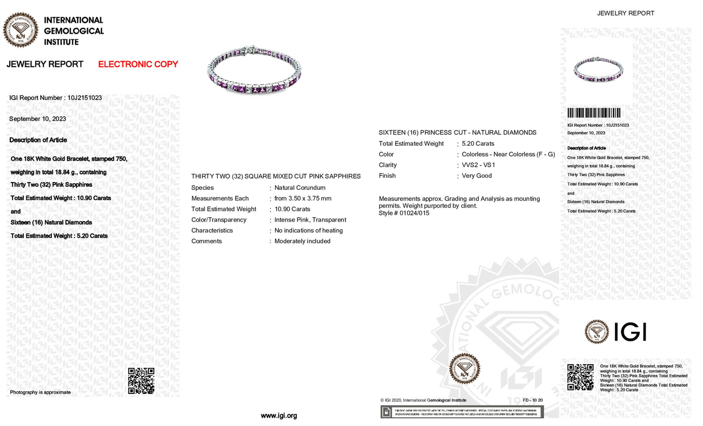 18K White Gold tennis Bracelet With 16.10 TCW Fancy Colored Diamonds