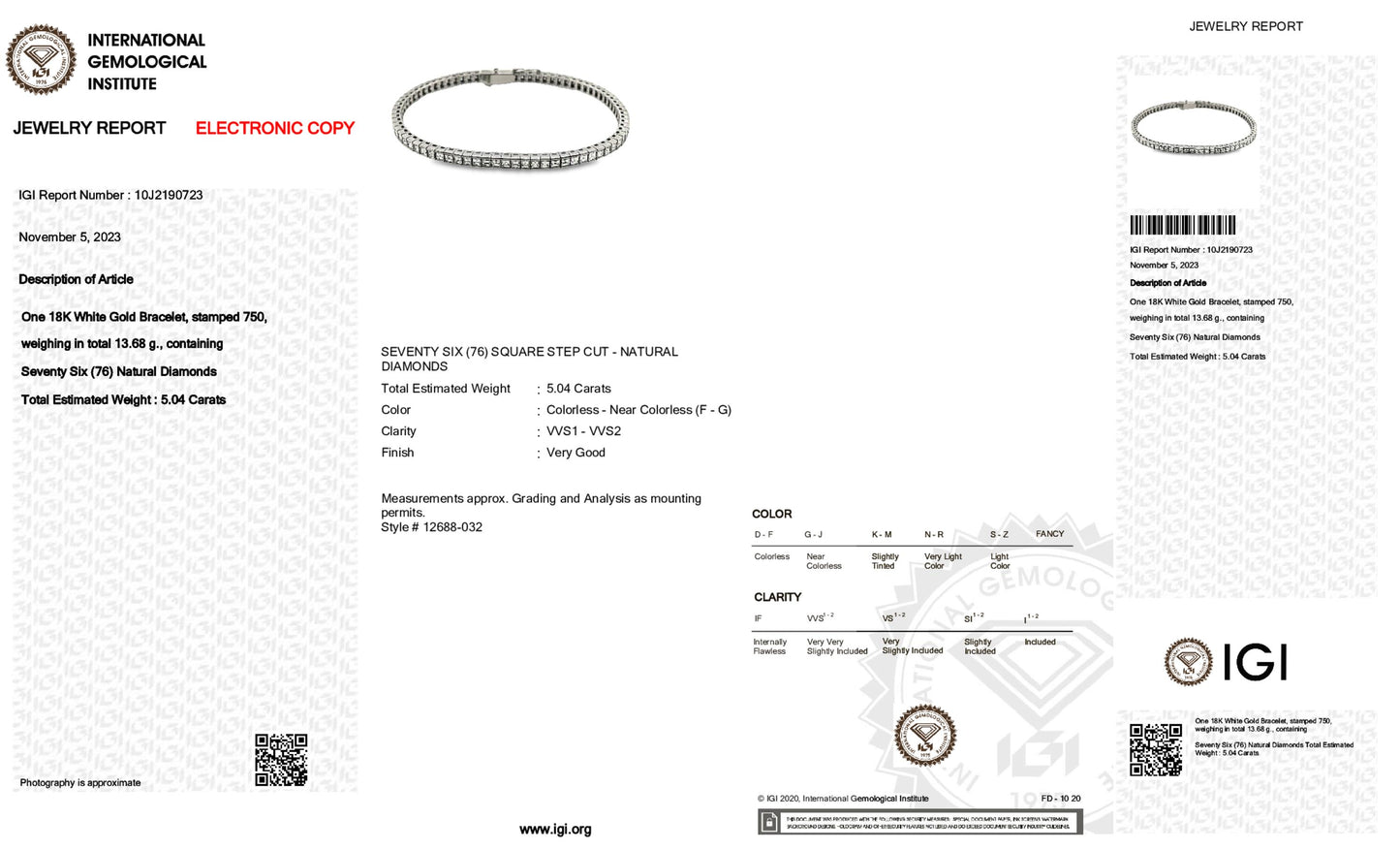18K White Gold Tennis Bracelet With 5.04 TCW Natural Diamond