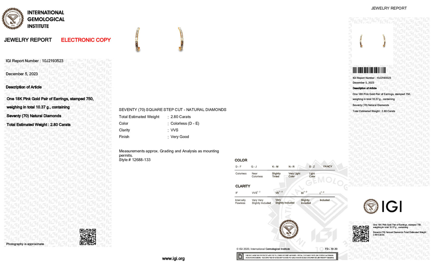 18K Rose Gold Hoop Earrings With 2.80 TCW Natural Diamond