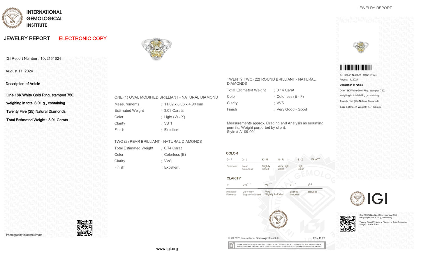 18K White Gold Ring With 3.91 TCW Natural Diamond- Natural Fancy Colored Diamond Main Stone