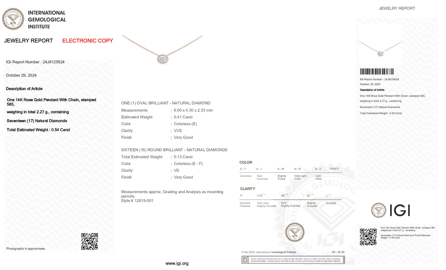 14K Rose Gold Pendant Necklace With 0.54 TCW Natural Diamond