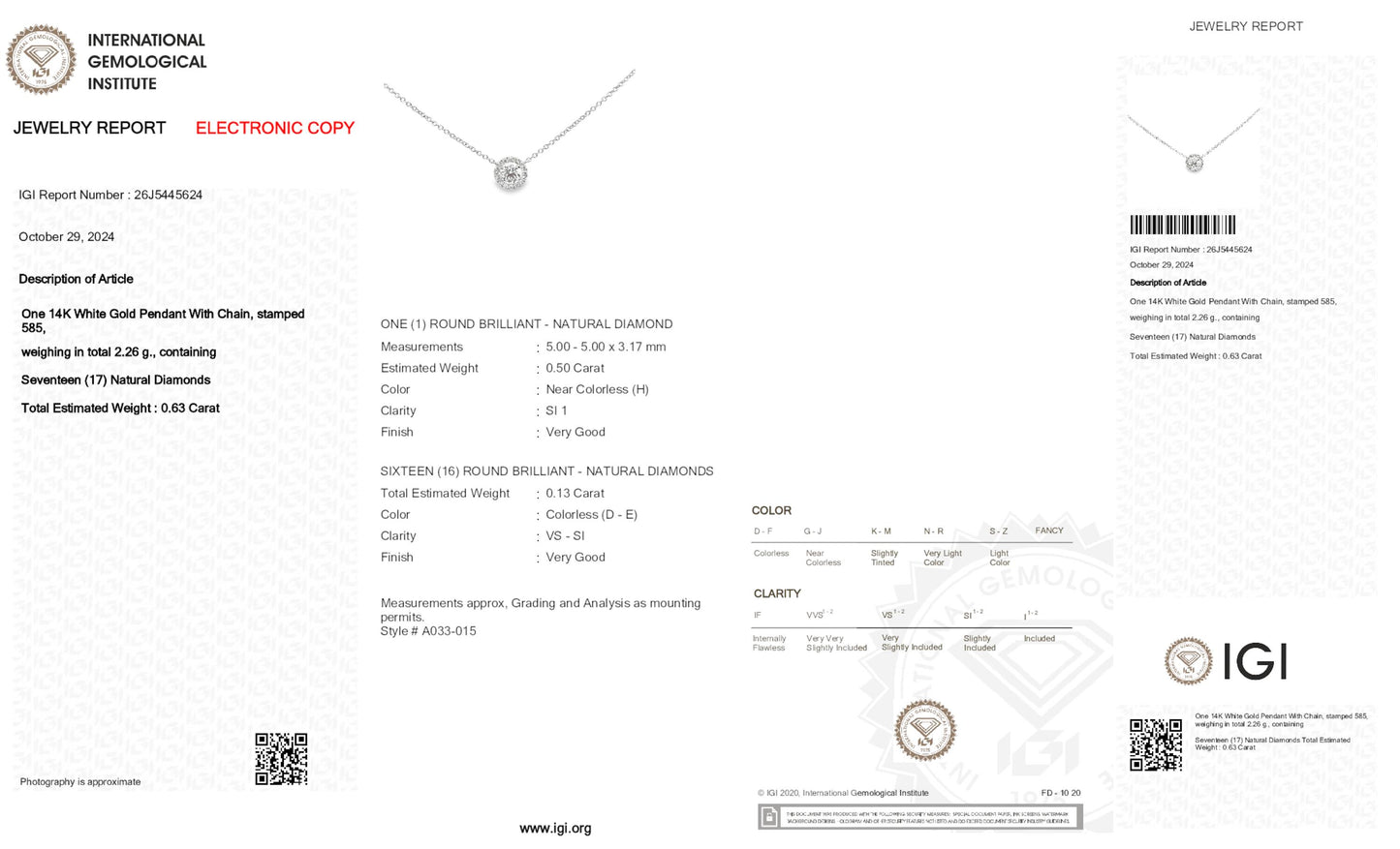 14K White Gold Pendant Necklace With 0.63 TCW Natural Diamond