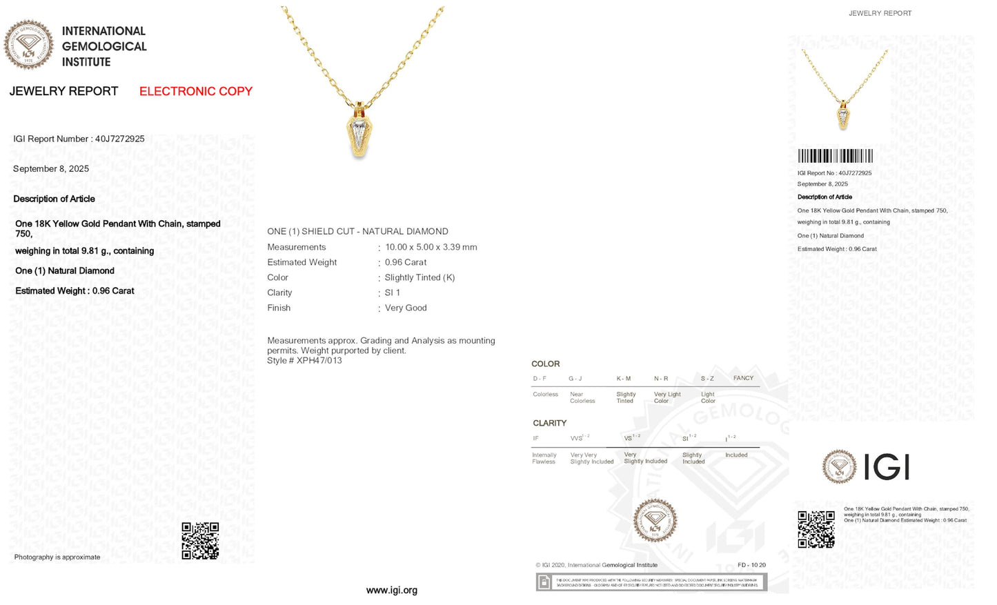 18k Yellow Gold The Snake Pendant Necklace With 0.96ct Kite Shape Natural Diamond