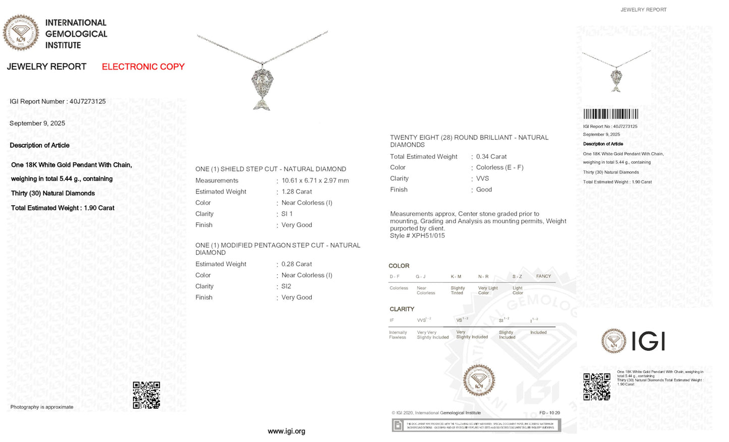 18k White Gold The Whale Pendant Necklace With 1.28 ct Shield Shape Natural Diamond