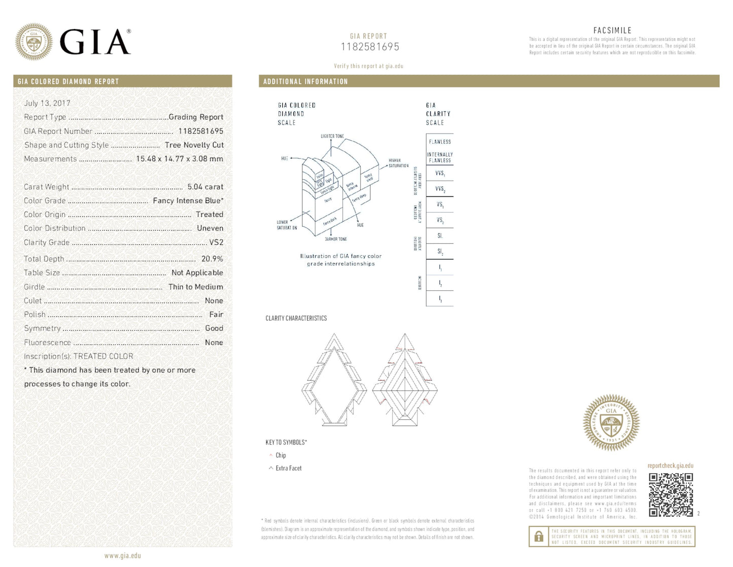 5.04ct Fancy Intense Blue (Treated Color) Christmas Tree Shape Natural Diamond in 18k White Gold Solitaire Pendant