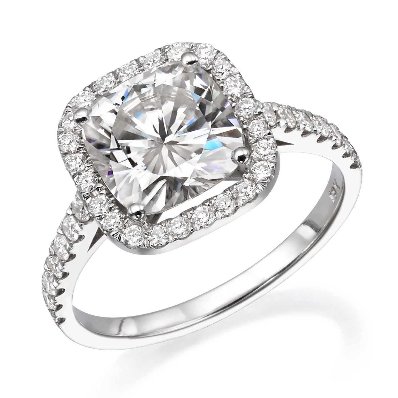 2.91 tcw Cushion Moissonite in 18k White Gold Engagement Ring