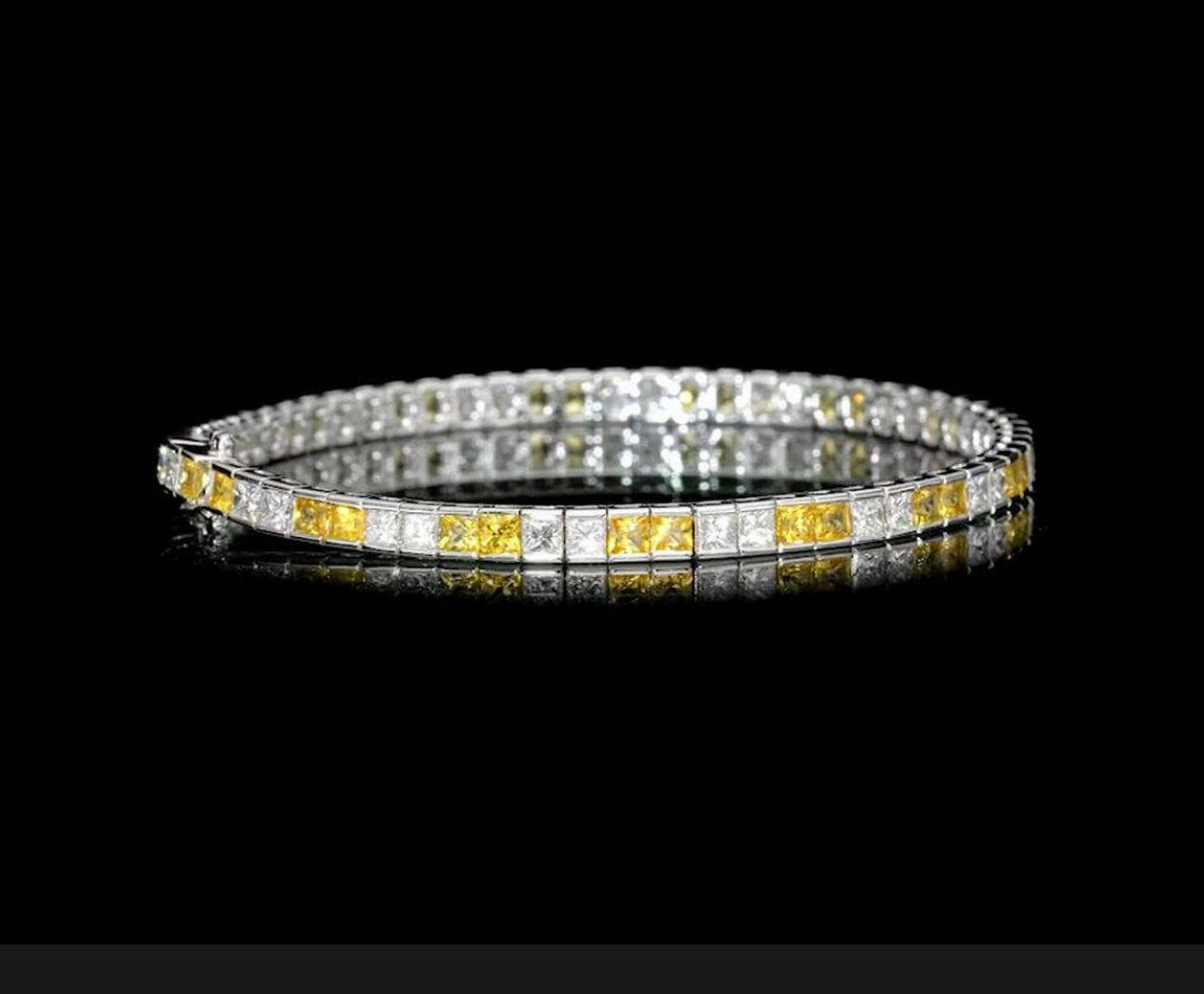 18K White Gold Tennis Bracelet With 8.71 TCW - Natural Fancy Colored Diamond Main Stone