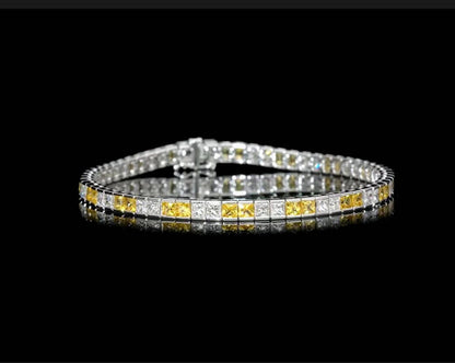 18K White Gold Tennis Bracelet With 8.71 TCW - Natural Fancy Colored Diamond Main Stone