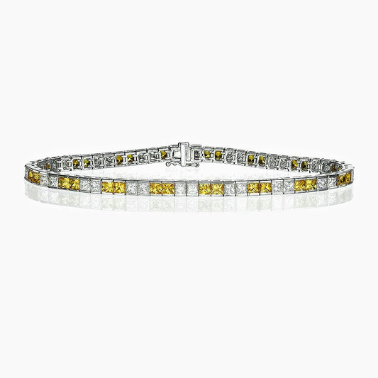 18K White Gold Tennis Bracelet With 8.71 TCW - Natural Fancy Colored Diamond Main Stone