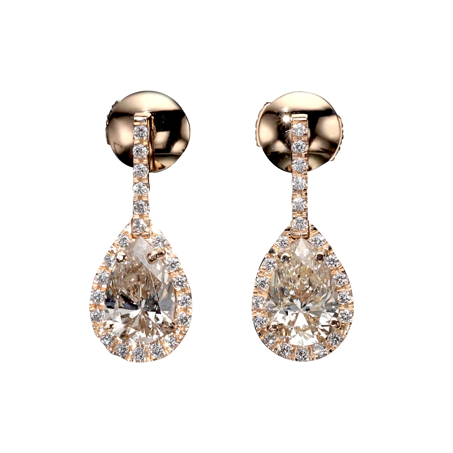 18K Rose Gold Dangle Earrings With 2.87 TCW - Natural Fancy Colored Diamond Main Stone