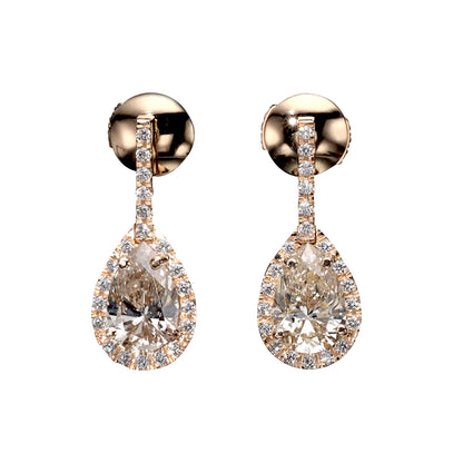 18K Rose Gold Dangle Earrings With 2.87 TCW - Natural Fancy Colored Diamond Main Stone