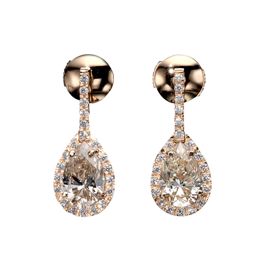 18K Rose Gold Dangle Earrings With 2.87 TCW - Natural Fancy Colored Diamond Main Stone