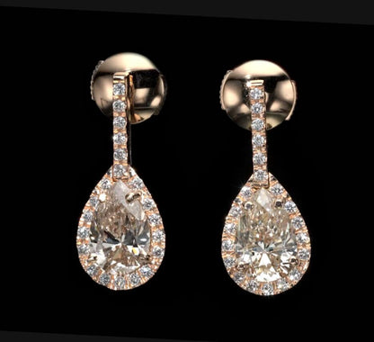 18K Rose Gold Dangle Earrings With 2.87 TCW - Natural Fancy Colored Diamond Main Stone