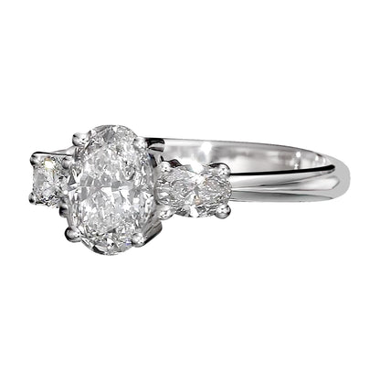 18K White Gold 3 Stone Engagement Ring With 1.01 Carat Natural Diamond