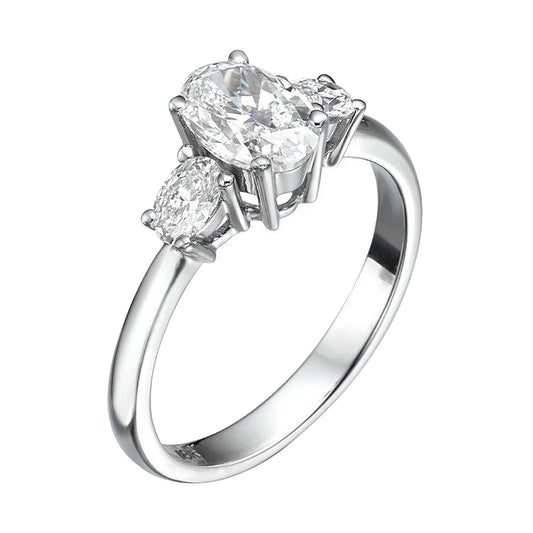 18K White Gold 3 Stone Engagement Ring With 1.01 Carat Natural Diamond