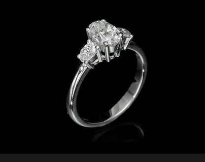 18K White Gold 3 Stone Engagement Ring With 1.01 Carat Natural Diamond