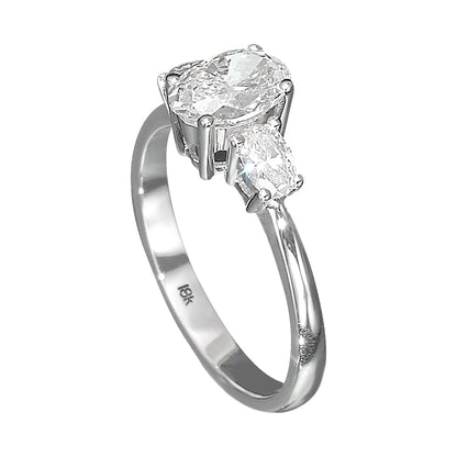 18K White Gold 3 Stone Engagement Ring With 1.01 Carat Natural Diamond