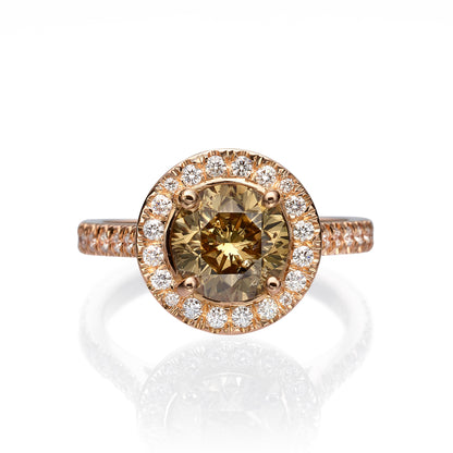 18K Rose Gold Statement Ring With 2.54 TCW - Natural Fancy Colored Diamond Main Stone