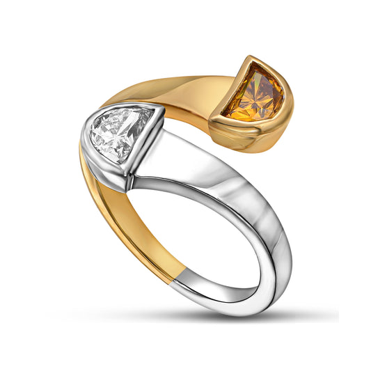 18K Yellow and White Gold Statement Ring With 1.10 TCW Natural Diamond