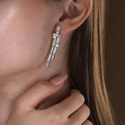 4.15 tcw Baguette Natural Diamond in 18k White Gold Dangling Earrings
