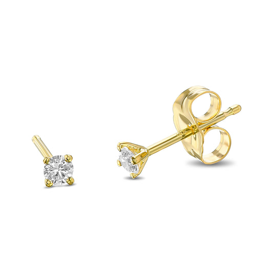 14K Yellow Gold Classic Stud Earrings With 0.06 TCW Natural Diamond