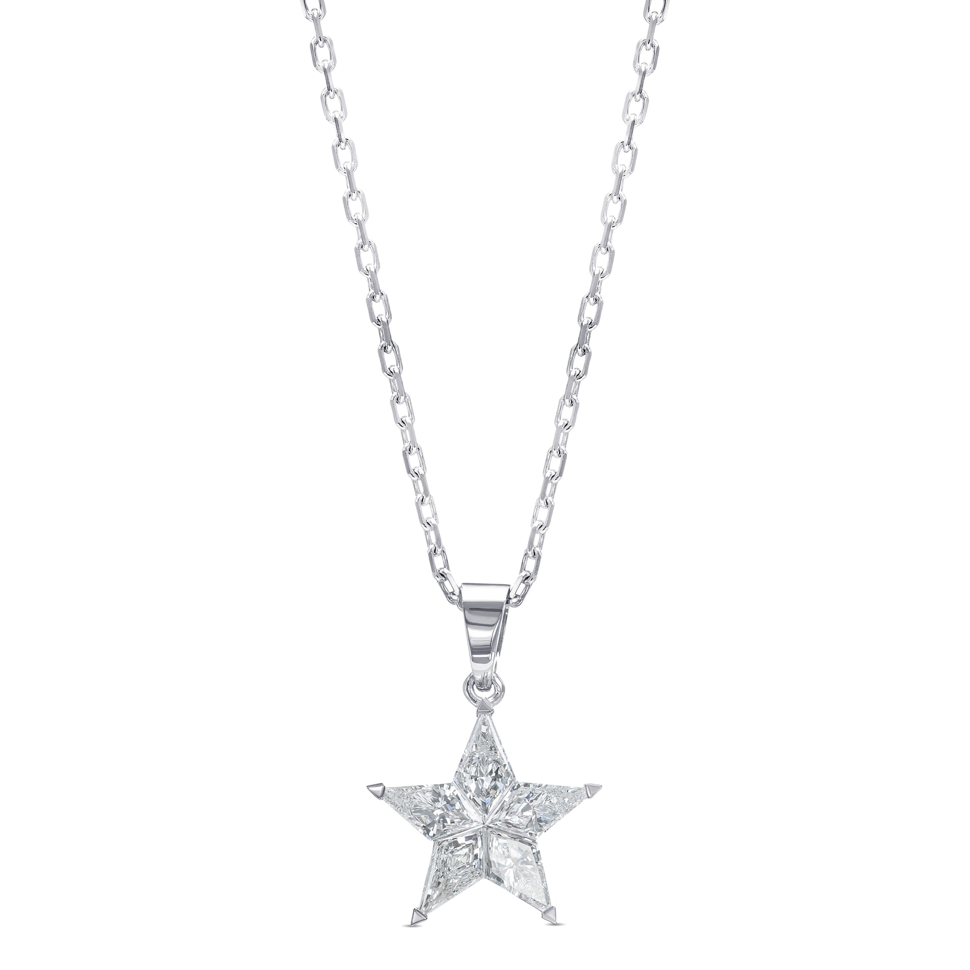 0.83 ctw Star Shaped Natural Diamond 18K White Gold Solitaire Pendant