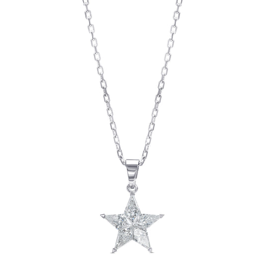 18K White Gold Star Pendant Necklace With 0.83 TCW Natural Diamond