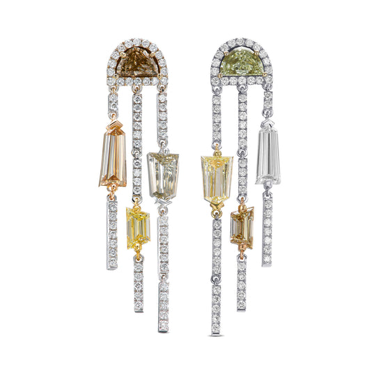 18K White Gold Drop Earrings With 4.58 TCW Fancy Colored Diamonds