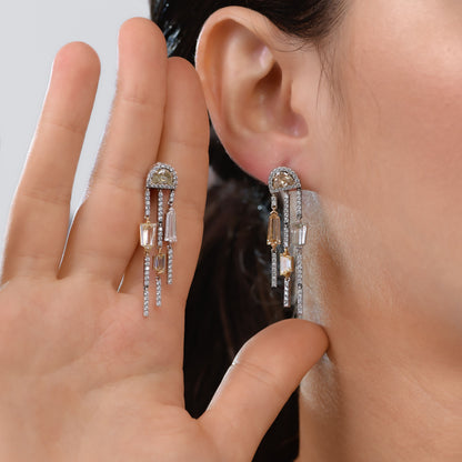 18K White Gold Drop Earrings With 4.58 TCW Fancy Colored Diamonds
