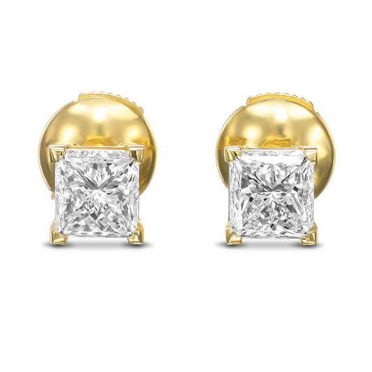 18K Yellow Gold Stud Earrings With 1.80 TCW Natural Diamond
