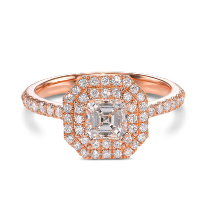 18k Rose Gold Engagement Ring With 0.94 tcw Asscher Cut Natural Diamond