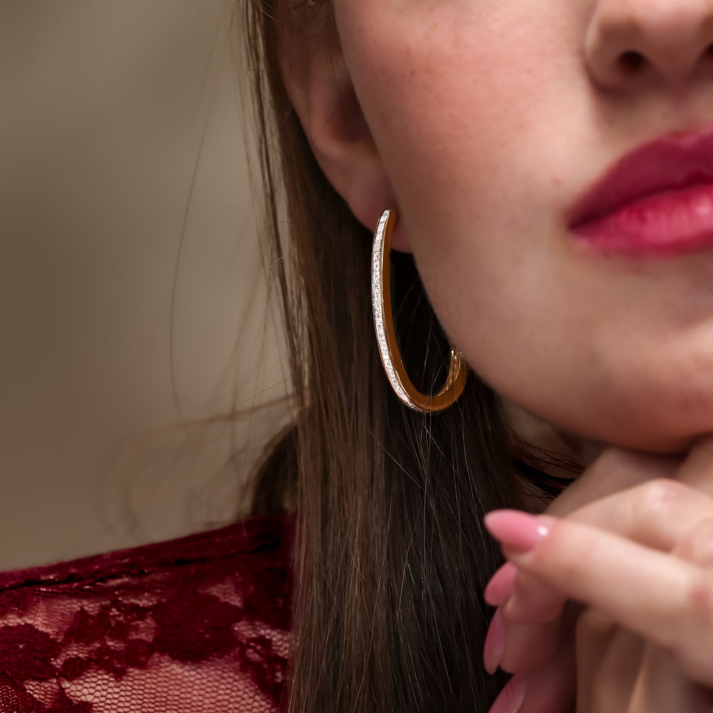 18K Rose Gold Hoop Earrings With 2.80 TCW Natural Diamond