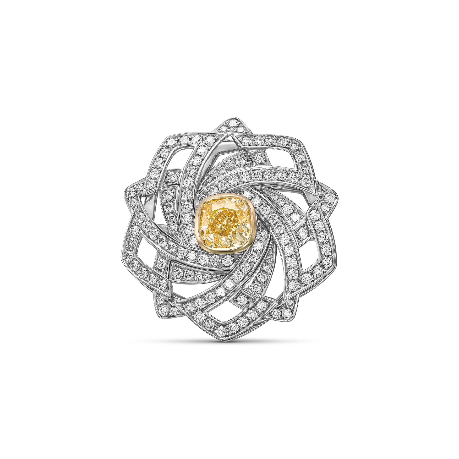 18K White Gold Ring With 3.44 TCW TCW Natural Diamond - Natural Fancy Colored Diamond Main Stone