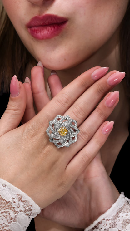 18K White Gold Ring With 3.44 TCW TCW Natural Diamond - Natural Fancy Colored Diamond Main Stone