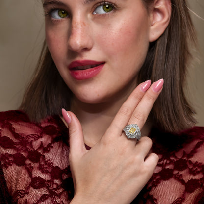 18K White Gold Ring With 1.34 TCW Natural Diamond - Natural Fancy Colored Diamond Main Stone
