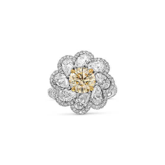 18K White Gold Ring With 3.99 TCW Natural Diamond - Natural Fancy Colored Diamond Main Stone