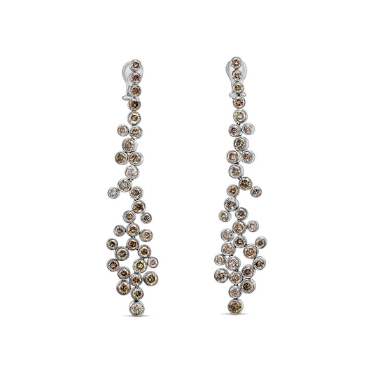18K White Gold Dangling Drop Earrings With 13.74 TCW Fancy Colored Diamonds