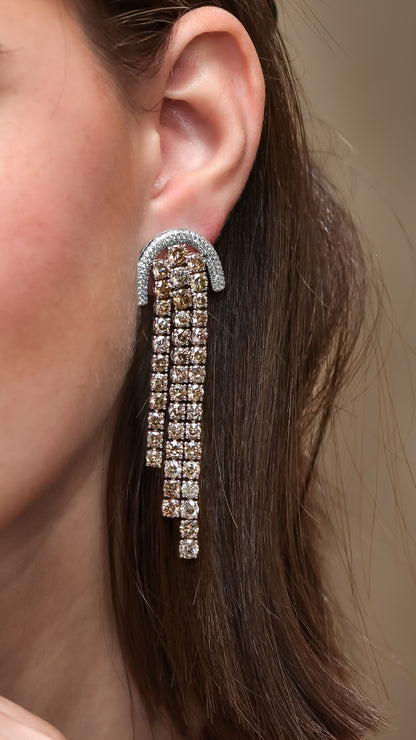 18K White Gold Dangling Drop Earrings With 20 TCW Fancy Colored Diamonds