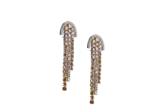 18K White Gold Dangling Drop Earrings With 20 TCW Fancy Colored Diamonds
