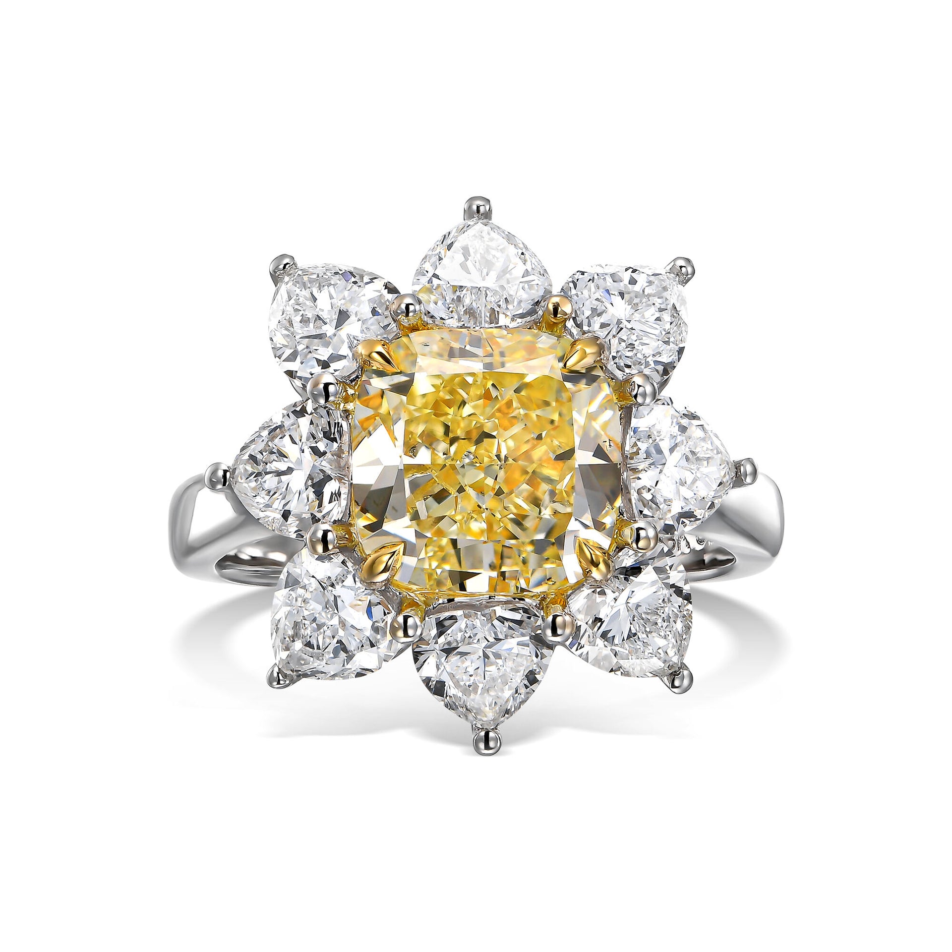 18k White Gold Statement Ring With 4.10 TCW - Natural Fancy Colored Diamond Main Stone