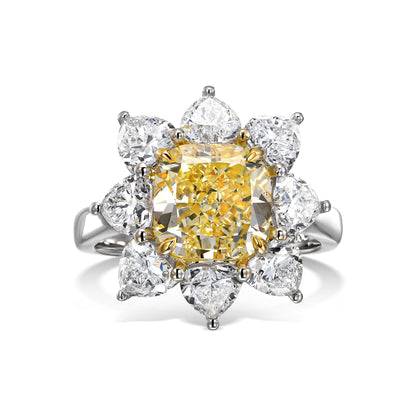 18k White Gold Statement Ring With 4.10 TCW - Natural Fancy Colored Diamond Main Stone