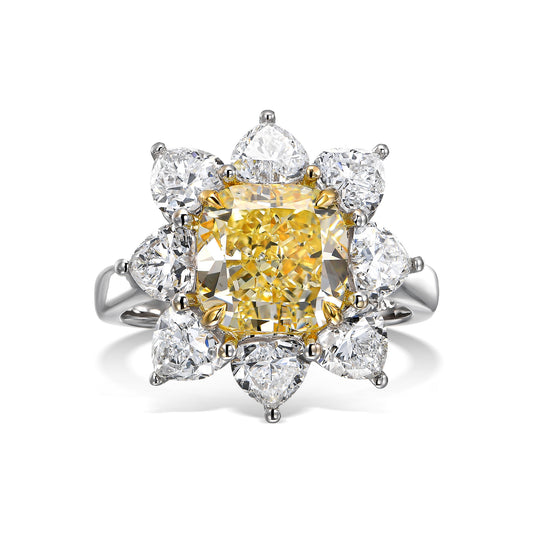 18k White Gold Statement Ring With 4.10 TCW - Natural Fancy Colored Diamond Main Stone