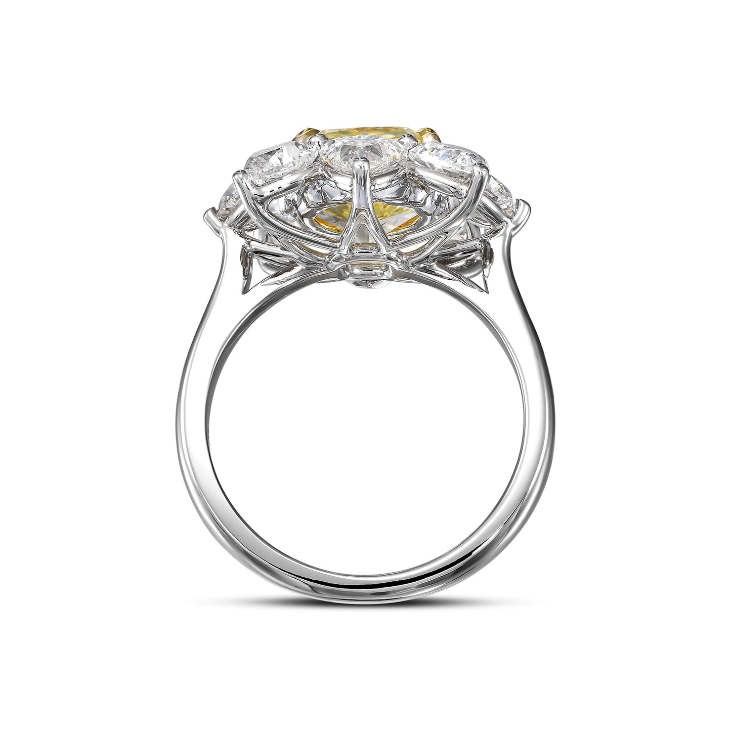 18k White Gold Statement Ring With 4.10 TCW - Natural Fancy Colored Diamond Main Stone